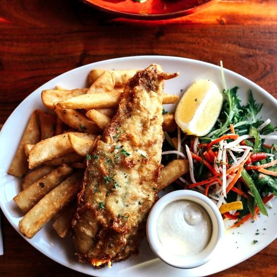 Battered fish and chips